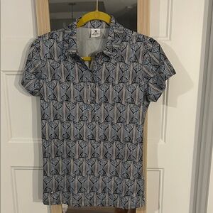 Daily Sports Women’s Geometric Blue & Neutral Pattern Golf Athletic Shirt Small